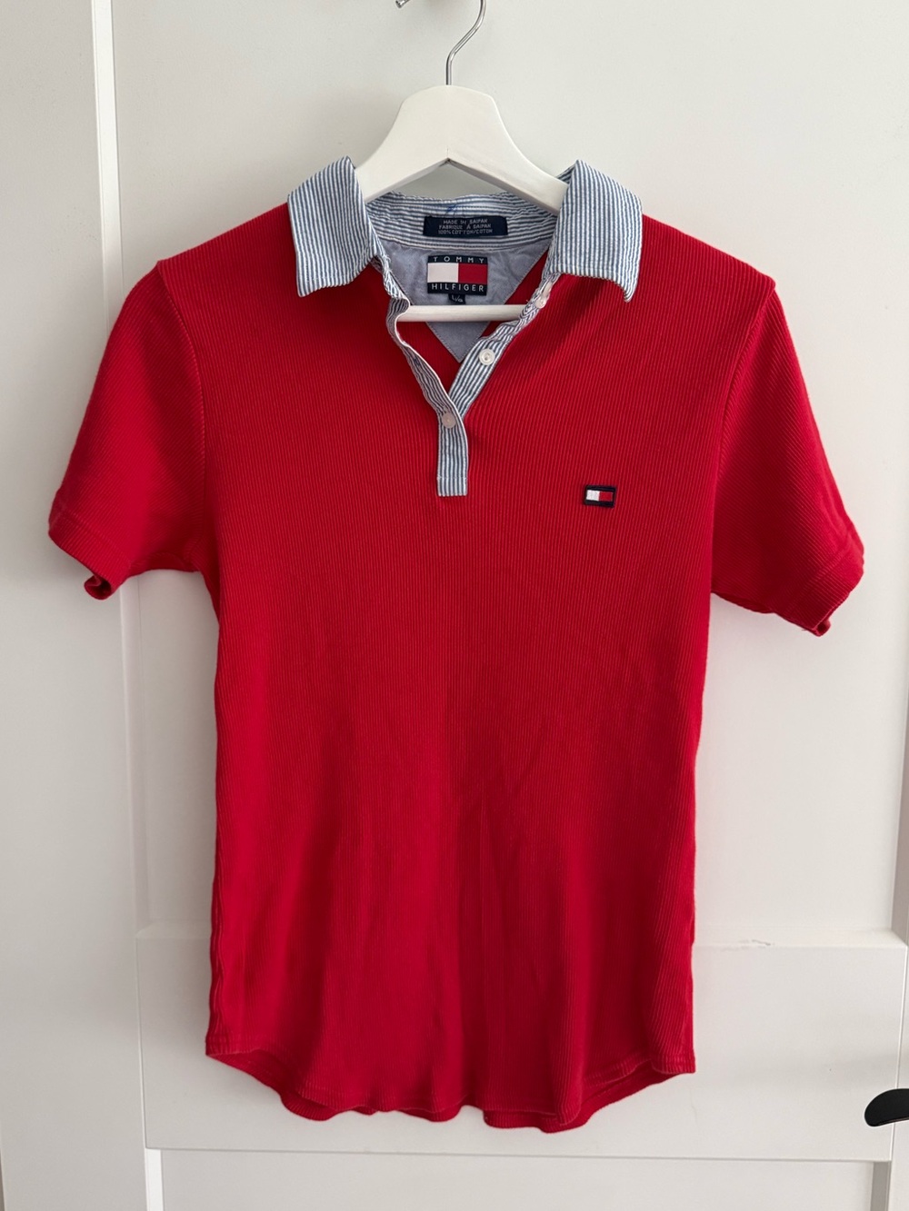 Vintage Tommy Hilfiger Red Polo Shirt with Seersucker Collar